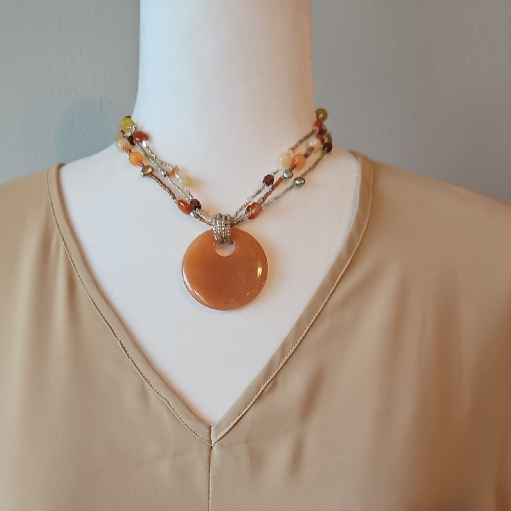 Lia Sohpia Multi-Strand Orange Agate Pendant Necklace - Women Jewelry